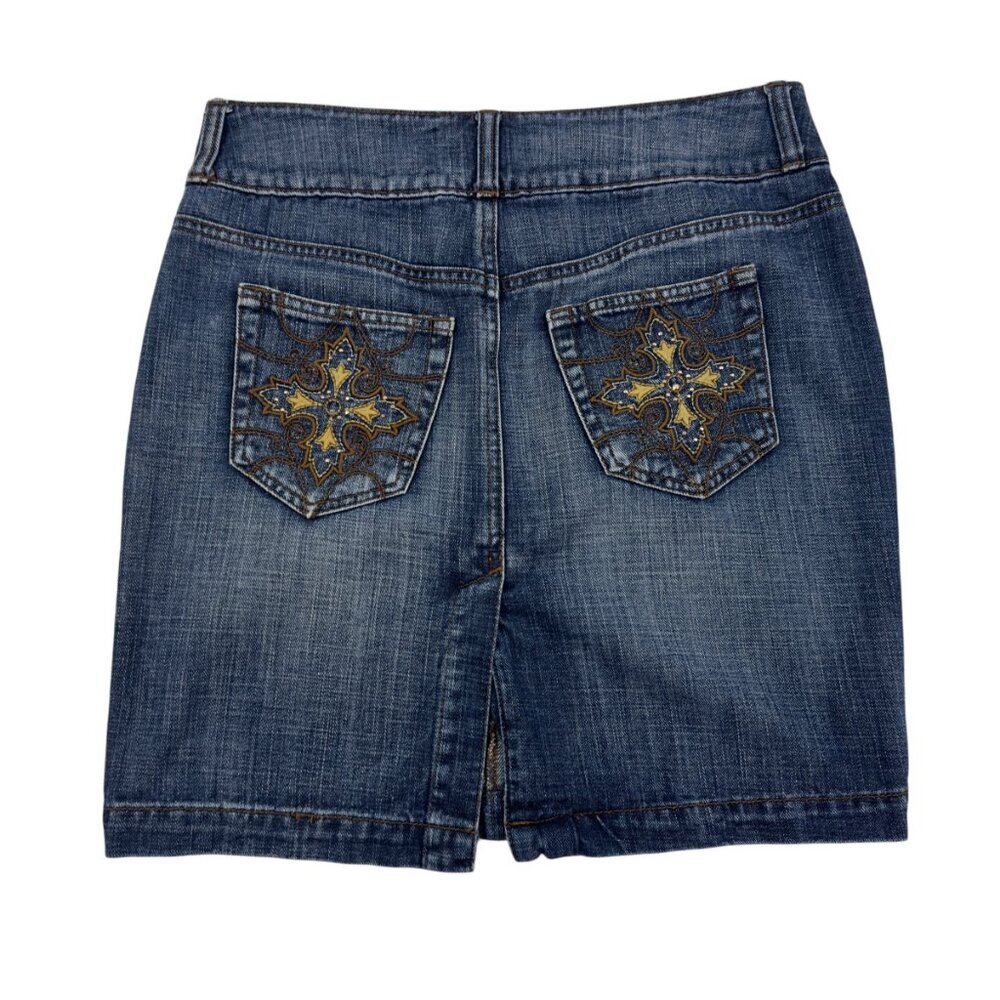 l.e.i. Ashley Ultra Low-Rise Y2K Embroidered Pockets Denim Mini Skirt Women's 3